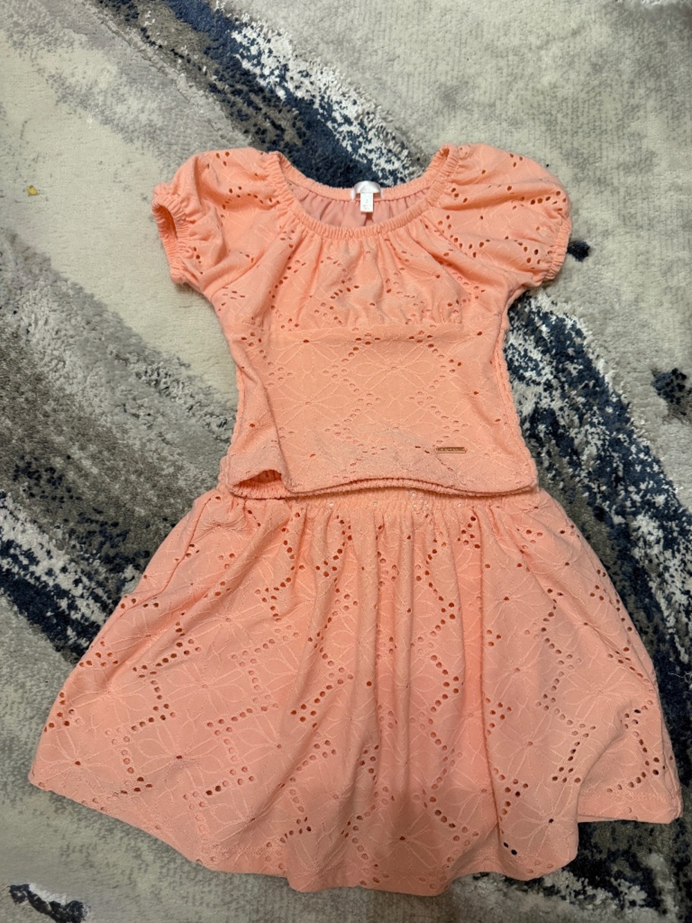 Tahari Girl Size 5 Peach Eyelet Top & Skort 2 Piece Set NWOT